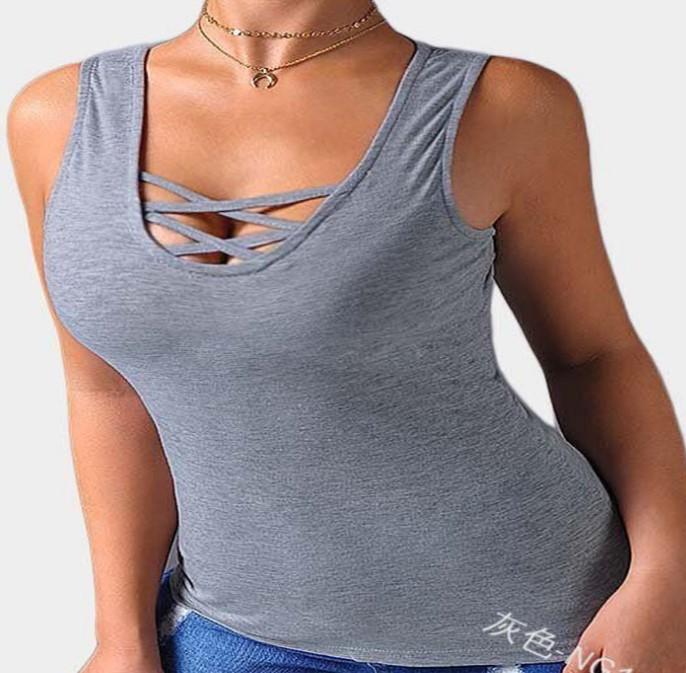 New Cross-exposed Chest Sleeveless Tight-fitting Sexy Primer Top Strap Sleeveless T-shirt Women