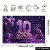 2D Glücklicher 10. Geburtstag Kulisse Lila Glitzer Foto Hintergrundtuch für Mädchenparty