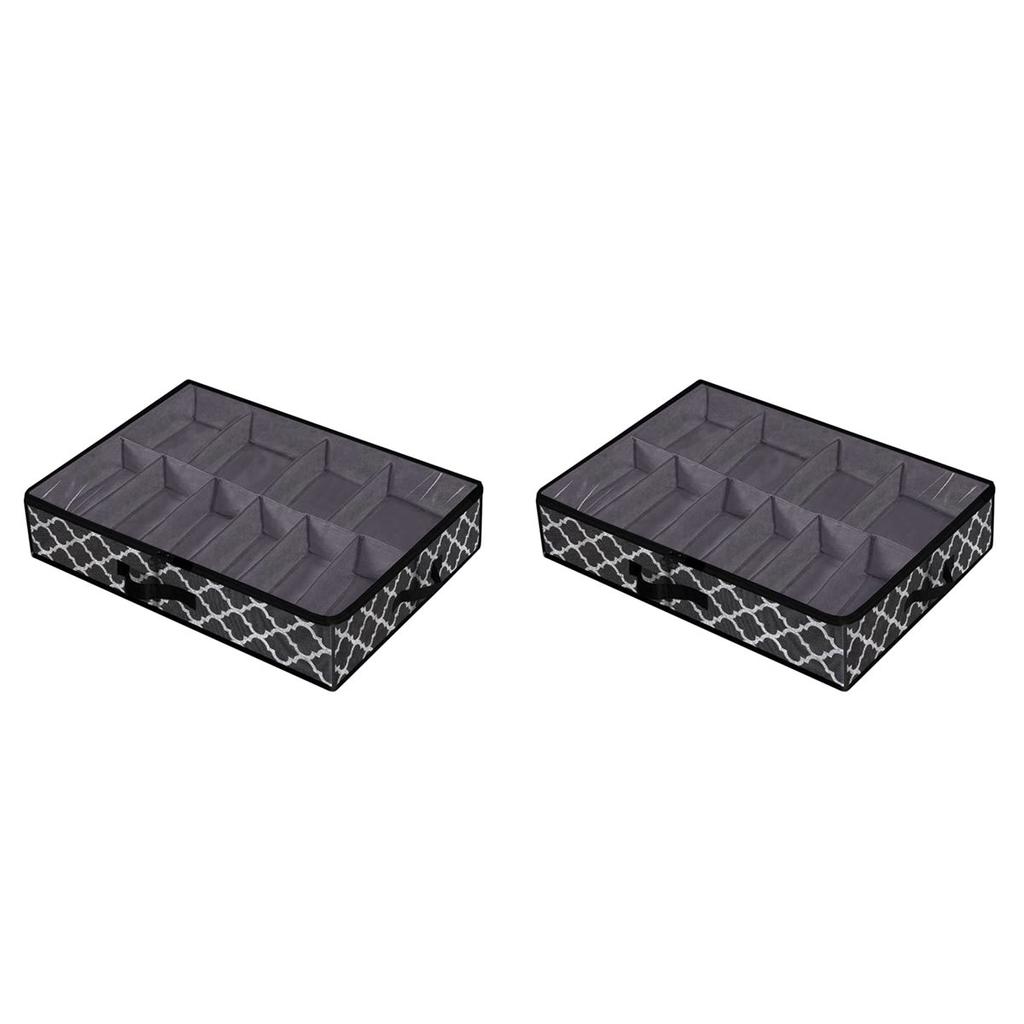 2X Under Bed Shoe Storage Box Drawer Organizer For Shoe Storage Foldable Box For 12 Pairs Of Shoes,Black(A)