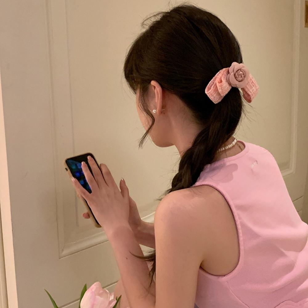 

Fashion Xiaoxiangfeng bow headgear hairpin headgear semi-tie ponytail clip flower duck bill clip camellia hair accessories tide