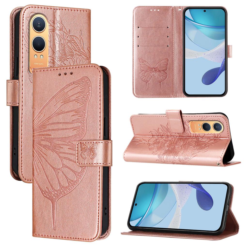 For OnePlus Nord CE4 Lite 5G Wallet Case with Wrist Strap Butterfly Imprint Leather Phone Cover