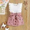 Girls' Fashion Set Children's Flying Sleeve Floral Corduroy Skirt Two-piece Set