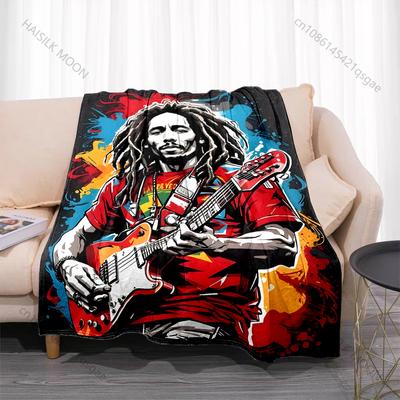 1PC Graffiti Style Dreadlocks Guitarist Performing Print Blanket Flannel Material Soft Warm for All Seasons Home Camping Picnics