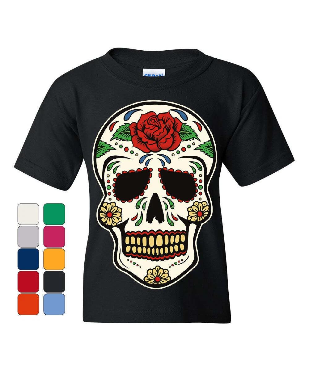 Sugar Skull Calavera Youth kids boys T-Shirt Dia de los Muertos Day of the Dead Kids Tee 120