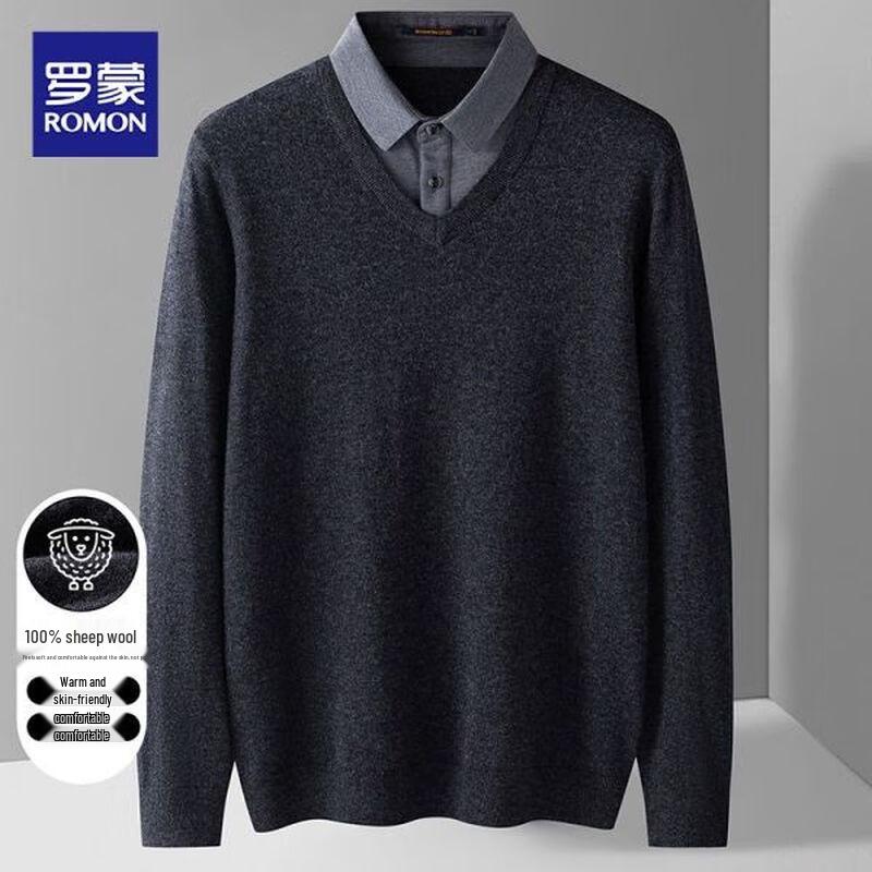 ROMON Men's 100% Wool Polo Knit Sweater