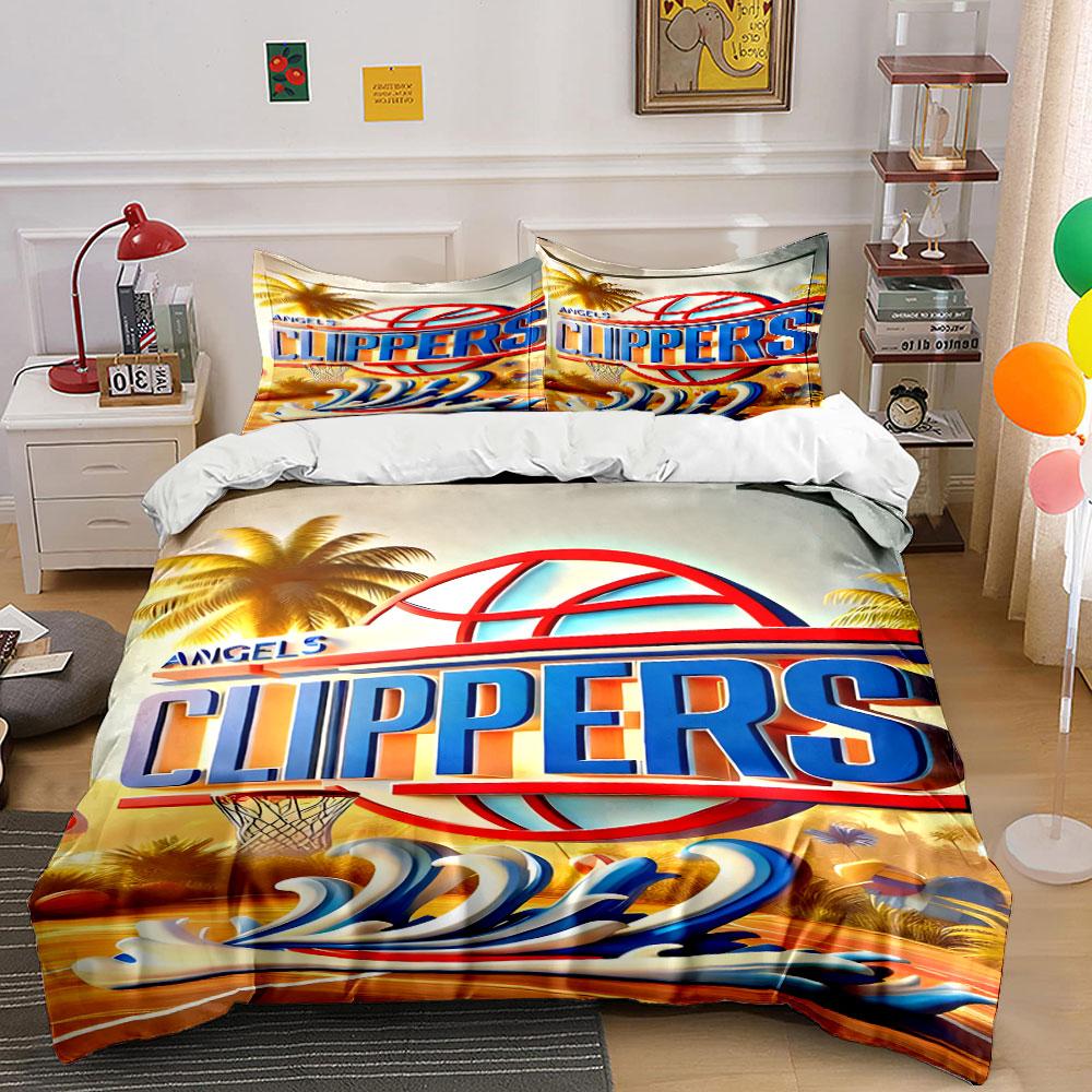 Angels Clippers Basketball Print Bedding Duvet Cover Set Duvet Cover Pillowcases (1*Duvet Cover 2*Pillowcases, Without Duvet Insert)