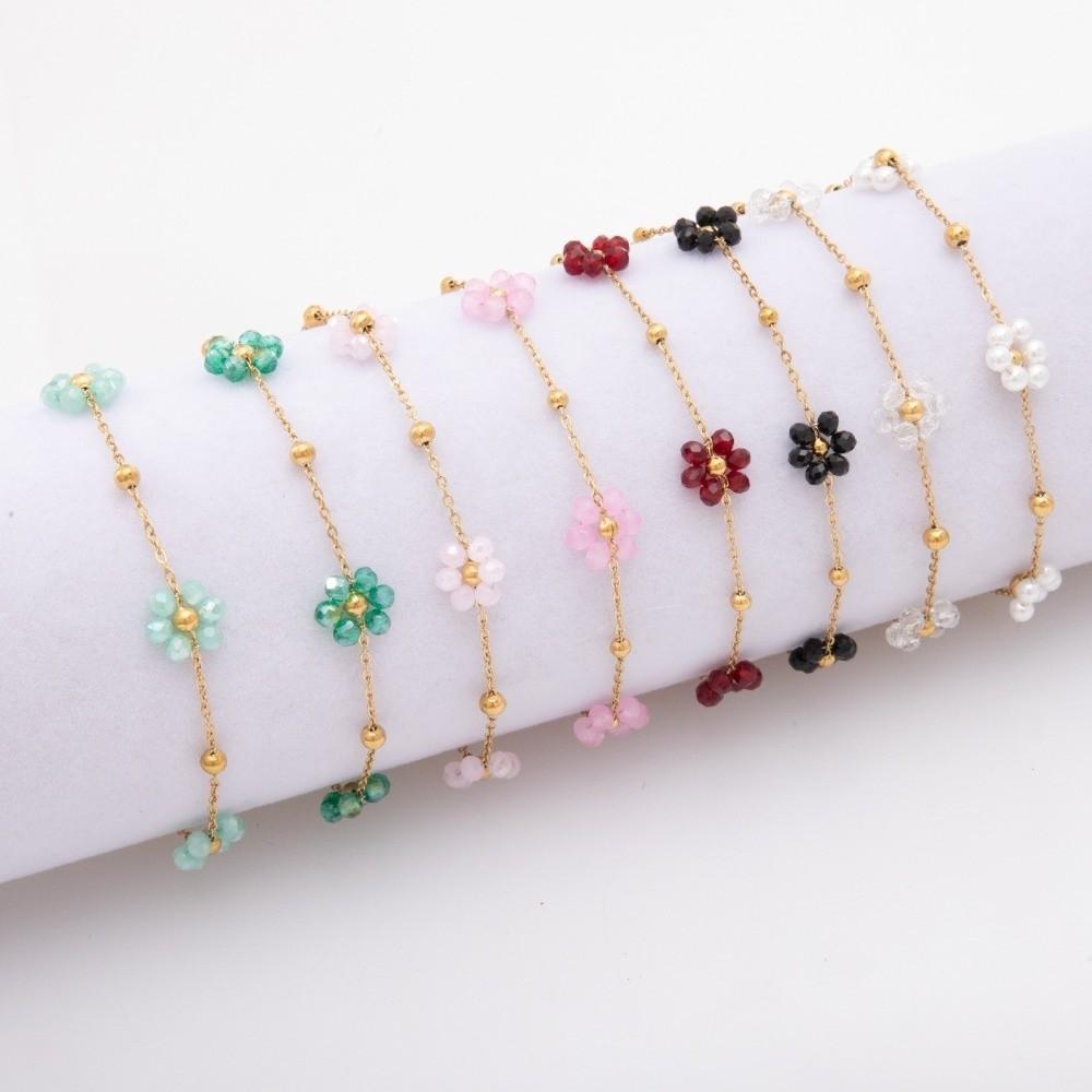 A Set New Beaded Design Bracelet Jewelry Set Flower Shape Colorful Jewelry Set Bohemian Style Flower Bracelet Fashion Accessory