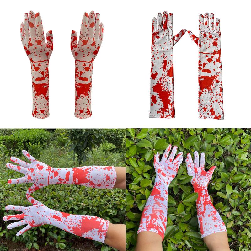 Bloody Red Horrible Gloves Cosplay Halloween Party Props Bloodstains Handwear