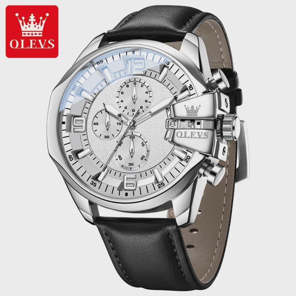 Quartz Chronograph Men Watch Leather Strap Chronograph Date Luminous Waterproof Sport Casual Wrist Watch