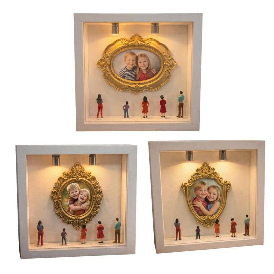 DIY Mini Museum Silhouette Box with LED Light Mini Museum Frame Kit with 5 Figurines And 1 Frame Personalized Photo Display Case for Wedding Birthday