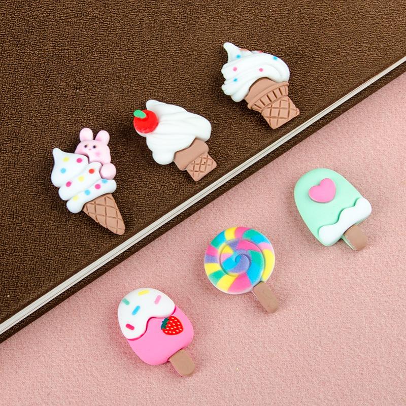 10PCS Resin Colorful Cartoon Rabbit Cherry Cone Cream Lollipop Popsicle Scrapbook Flatback 3D Food Figurine DIY Decor Crafts