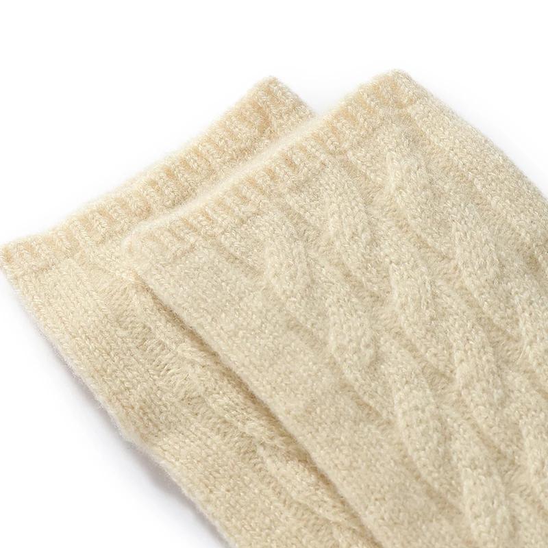 Women's Winter 100% Wool Twisted Short Fingerless Gloves Warm Knitted Half-Finger Sleeves Solid Color Hiking Wrist Guards