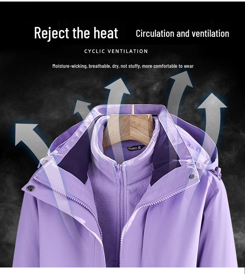 Autumn & Winter 3-in-1 Couple's Fleece-Lined Jacket Set: Detachable, Thickened Outdoor Mountaineering Coat for Men & Women