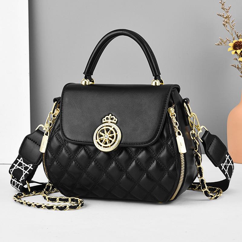 

Металлический логотип Сумки-цепочки из искусственной кожи Пу Сумка с внутренним карманом на молнии Отделения для карт Женская мода чёрный