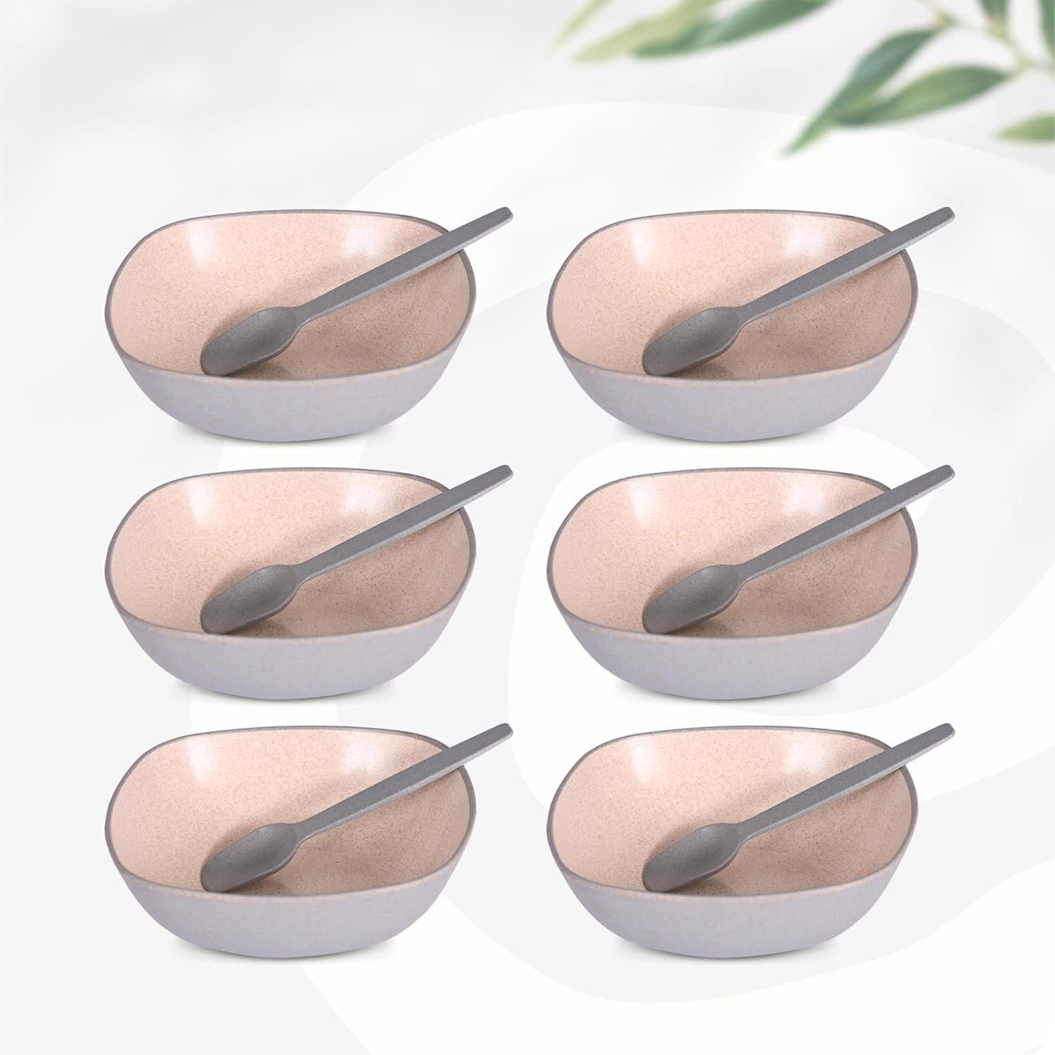 

Set of 6 Earth-Friendly Multipurpose Bowls for Kitchen with Spoons | 750 ml | Made with Rice Husk Biocomposite| Microwave Safe Bowl |