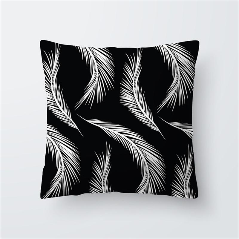 Black and White Tropical Plant Leaf Print Pattern Cushion Cover Home Living Room Sofa Decorative Pillow Pillow Cover 45x45cm