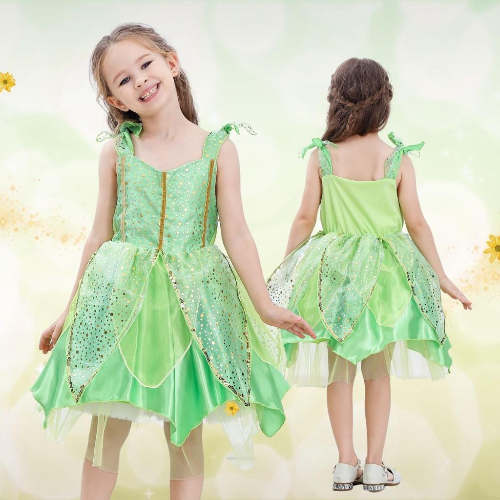 Toddler Girls Tinkerbell Costume Cosplay Dress Set Kids Princess Fairy Fancy Dress Halloween with Wings Green Size Years Old 120 [Dressy Daisy] 6-8