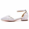Women's 2CM High Heels White Pearl Lace Flower Silk Pointed Toe Pumps Retro Chunky Sandals Party Dress Shoes
