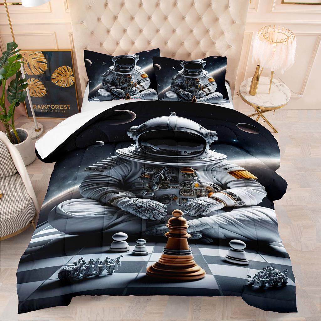 Starry Night Series Astronauts Theme Home Comforter Quilted Blanket Goose Down Duvet Quilt Cover King Queen 3D Blanket Size Twin