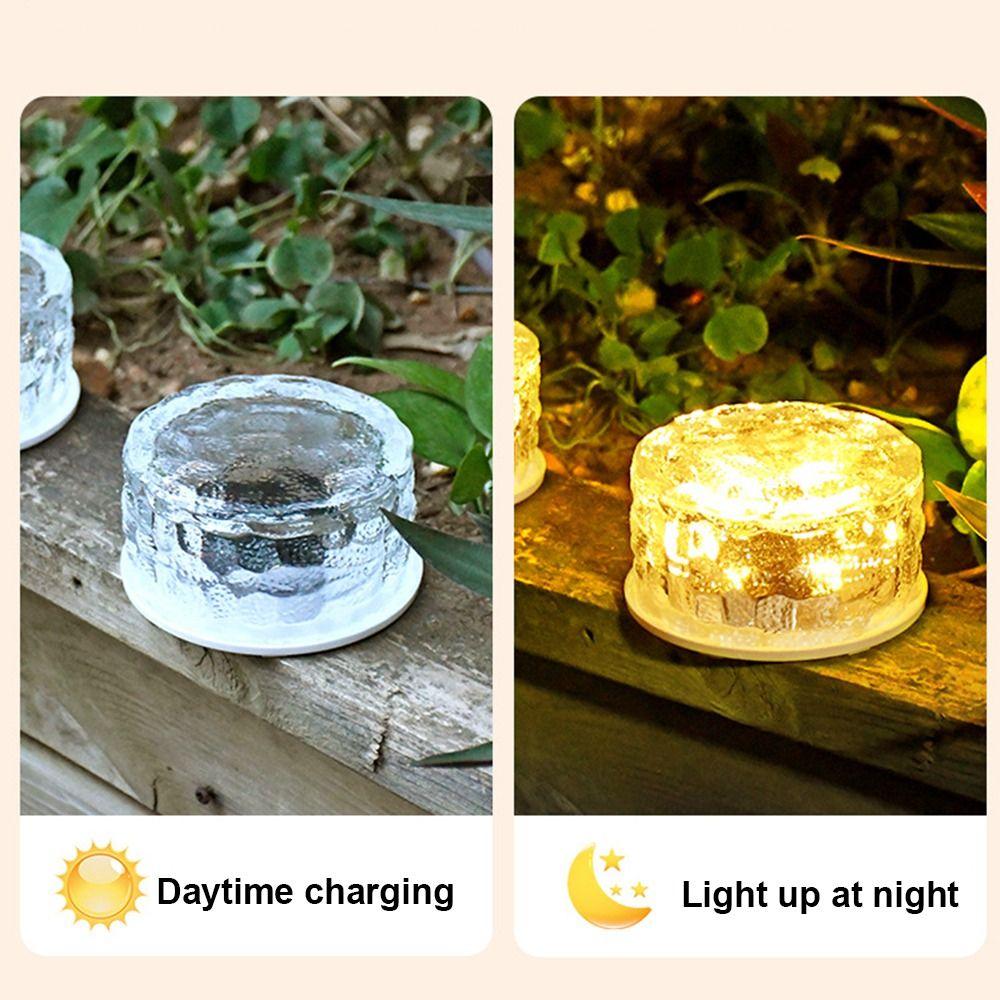 Solar Power Solar Ice Brick Light Round Deck Lights Outdoor Buried Light  Lawn Garden Decor