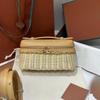 Bamboo & Rattan Handwoven Leather Crossbody Lunch Bag for Women