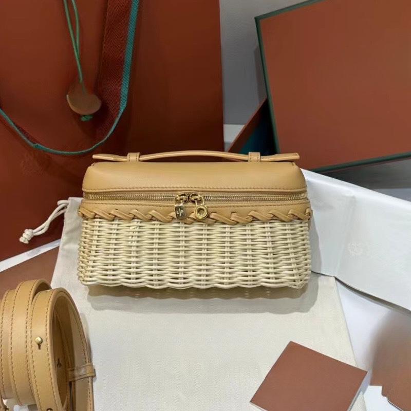 Bamboo & Rattan Handwoven Leather Crossbody Lunch Bag for Women