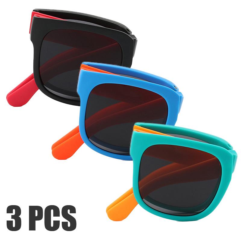 3PCS Foldable Pocket Sunglasses for Kids Boys Girls Outdoor Travel Goggle Shades Eyewear Square Frame UV Protection Sun Glasses