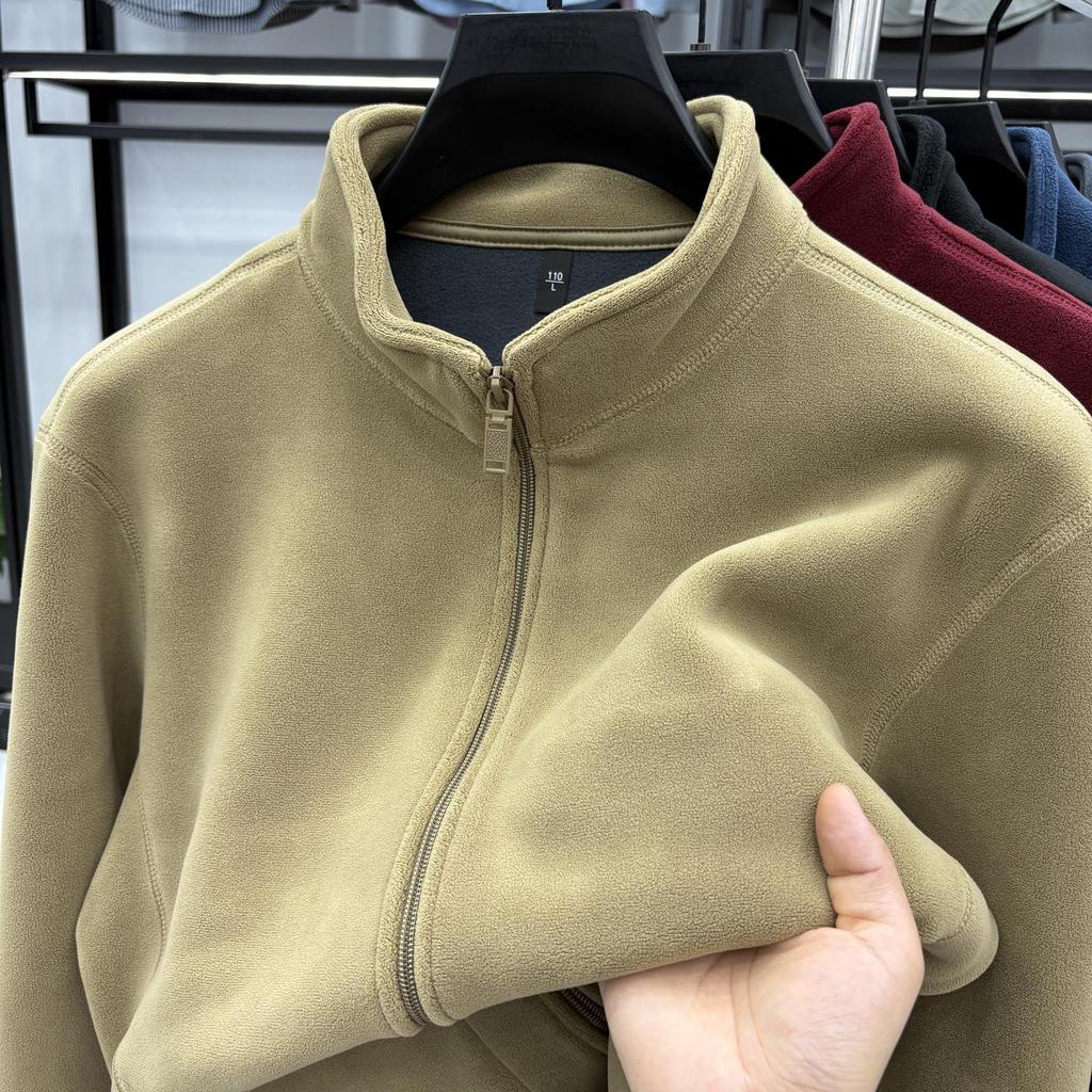 Men's Double-Sided Berber Fleece Stand Collar Jacket with Embroidery – Classic American Style