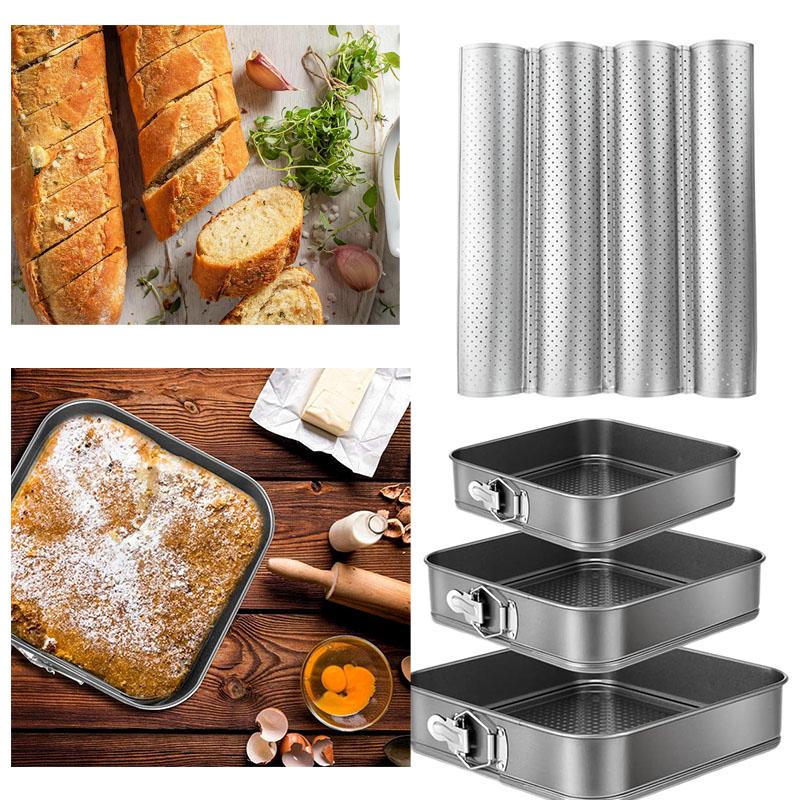 Non-Stick Springform Cake Pan Set and Perforated Baguette Baking Tray for Bread Cheesecake Pastry Kitchen Bakeware Tools