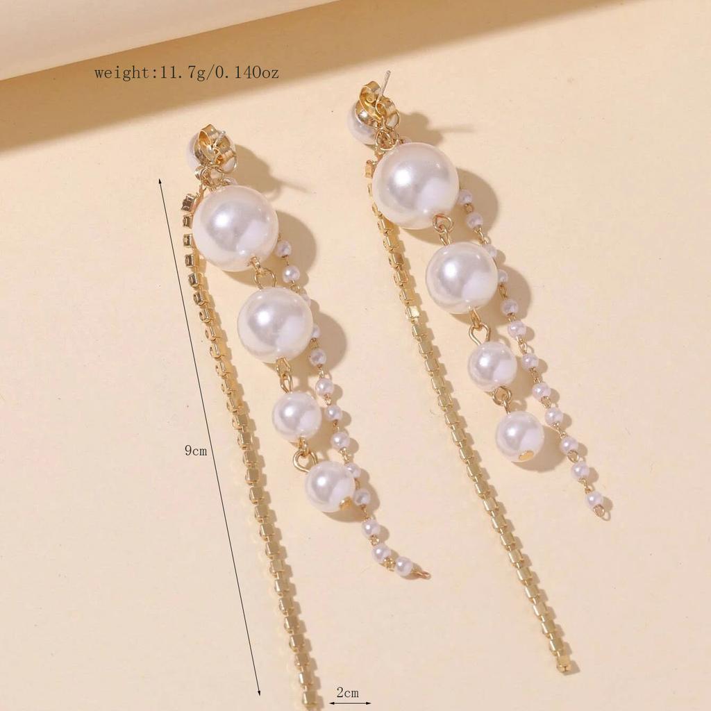 Brautohrstecker in Quastengröße mit Perlen, handgefertigte Temperamentohrringe mit Diamanten, Kettenohrringe für Frauen