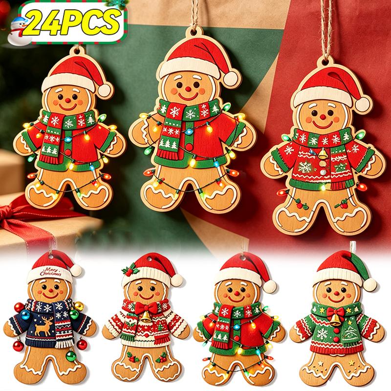 Christmas Gingerbread Man Pendants Cute Cartoon Wooden Gingerbread Man Hanging Ornaments Home Party Xmas Tree DIY Crafts Decor
