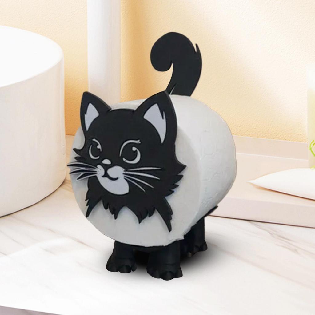 3D Printed Cat Toilet Paper Holder Cute Self-Standing Bathroom Tissue Roll Rack Funny Home Decor for Restroom Apartment