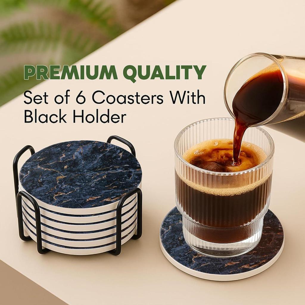 Ceramic Coasters with Matt Finish On Top & Cork Base | Coasters for Cups Set of 6 |
