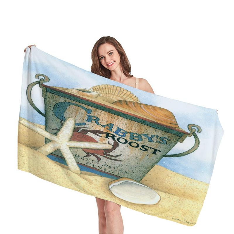 happy summer beach digital-printed polyester Superfine fiber double-sided fleece Beach vacation bath towel, beach towel