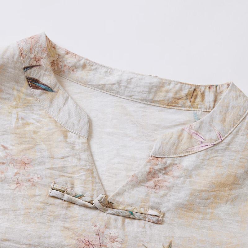 2025 Summer New Chinese Style Slit Short Sleeve Dress for Mid-Aged Women