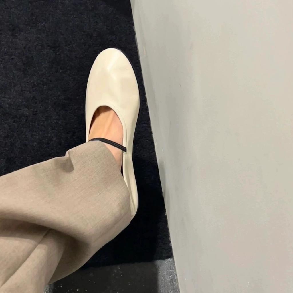 Soft summer new round head one-word flat-soled small leather shoes women's leather comfortable soft-soled single shoes