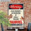 2D Flat 1pc Vintage Aluminum Sign "Warning: This Property Is Protected By Highly Trained Squirrel" Funny Animal Humor Wall Decor Plaque for Home