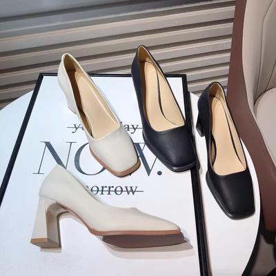 Internet Celebrity Explosion High Sense Black Work Shoes Women's Korean Version of Professional High Heels Light Mouth Thick Heel Square Head