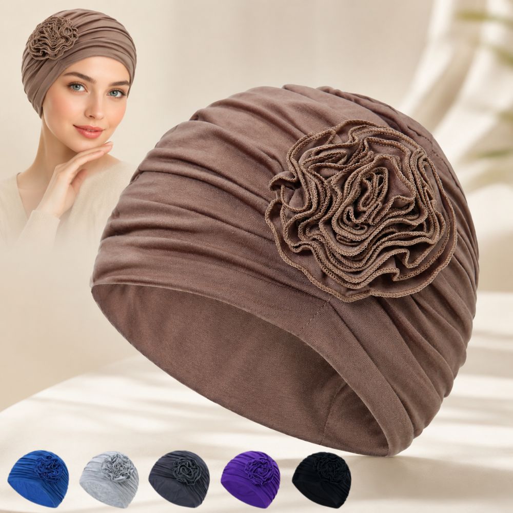 Double Layer Headscarf Hat 3D Flowers Headband Hat Simple Chemo Headwear Hat For Women