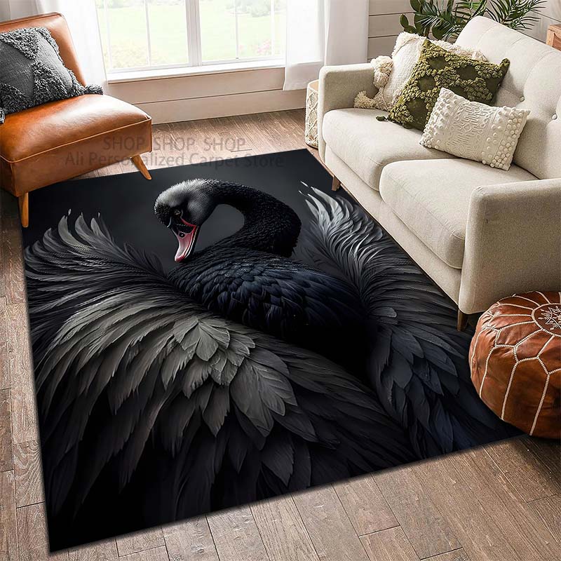 

Elegant Black Swan Pattern Carpet for Living Room Bedroom Sofa Home Decor Non-slip Floor Mat Large Size Luxury Gift 40x60cm