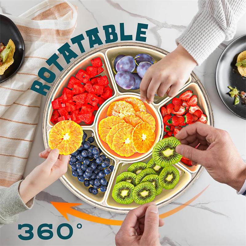 With Handle Six Division Rotating Fruit Tray Sealed Moisture-Proof Dry Fruit Tray Portable Modern Home Round Snack Box With Lid