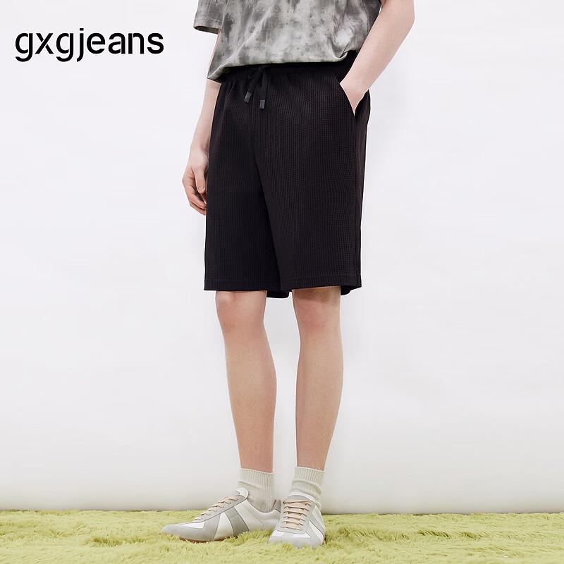 GXGJEANS Men s Waffle Texture Drawstring Loose Straight Shorts L (31)