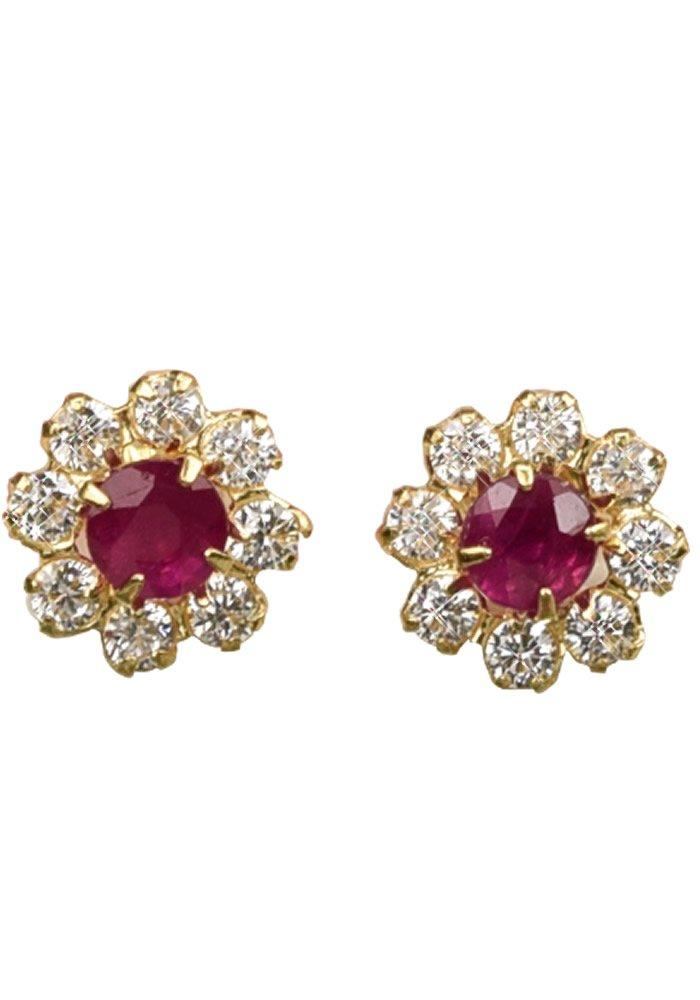 

18k gold ruby cubic zirconia stud earrings 18k k18 gold July birthstone Sa492 [Four-leaf clover] women s