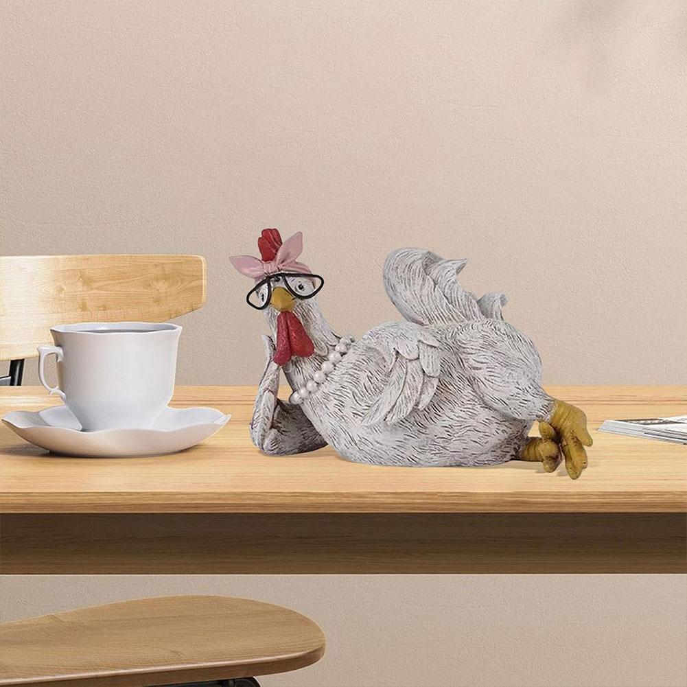 Good Morning Chicken Figurine Resin Sitting Lying Hen Office Bookshelf Decoration Sculpture Statue Ornament Home Desktop J8o4