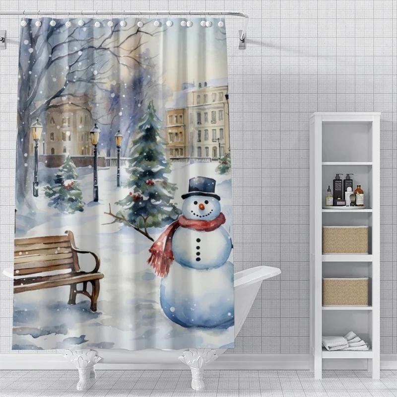 Home Decoration Shower Curtains for Bathroom Waterproof Curtain Fabric Modern Nordic Style Living Room Merry Christmas Winter