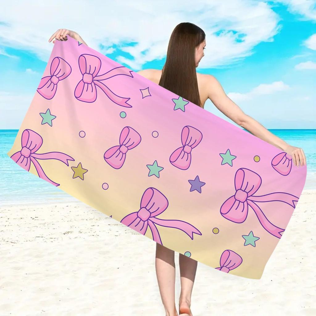 Pink Lips Print Beach Towel Quick Dry Sand Free Stripe Pattern Lightweight Towel for Women Beach Pool Travel Summer
