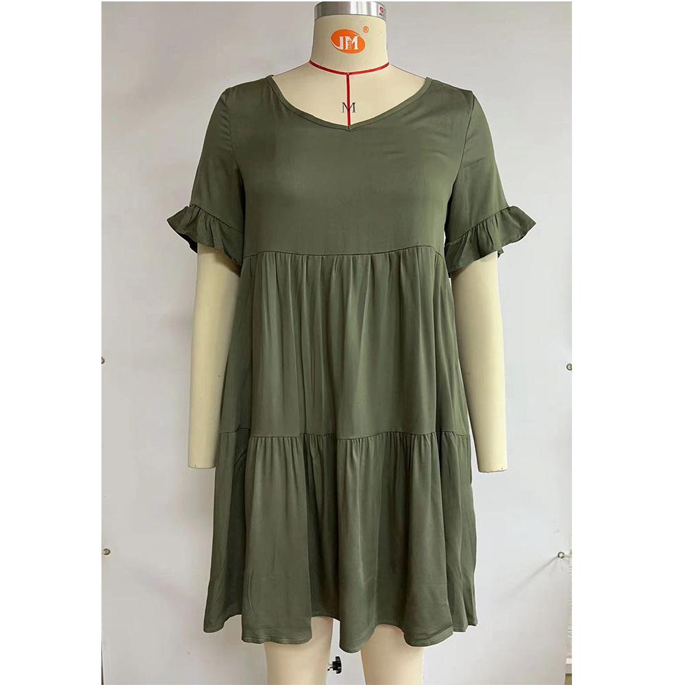 Women's Summer Casual V-neck Doll Dress with Three Layers of Pleated Dress