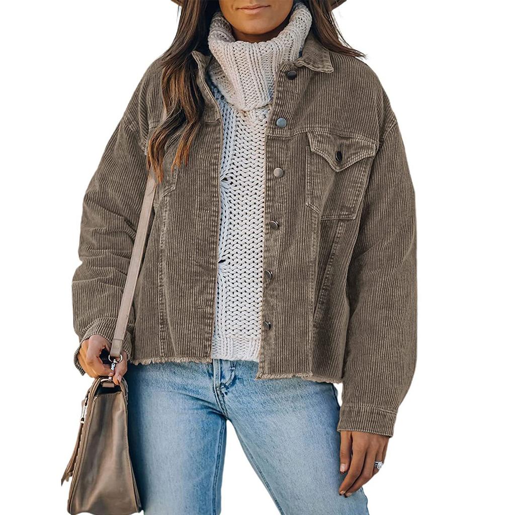 Women's Autumn And Winter Corduroy Jacket Button Loose Long-Sleeved Jacket