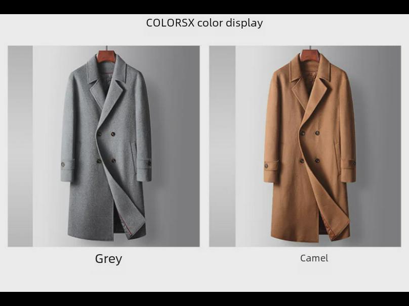 Pánský 2024 dvouřadý prošívaný vlněný větrovka - podzimní/zimní dlouhý business kabát