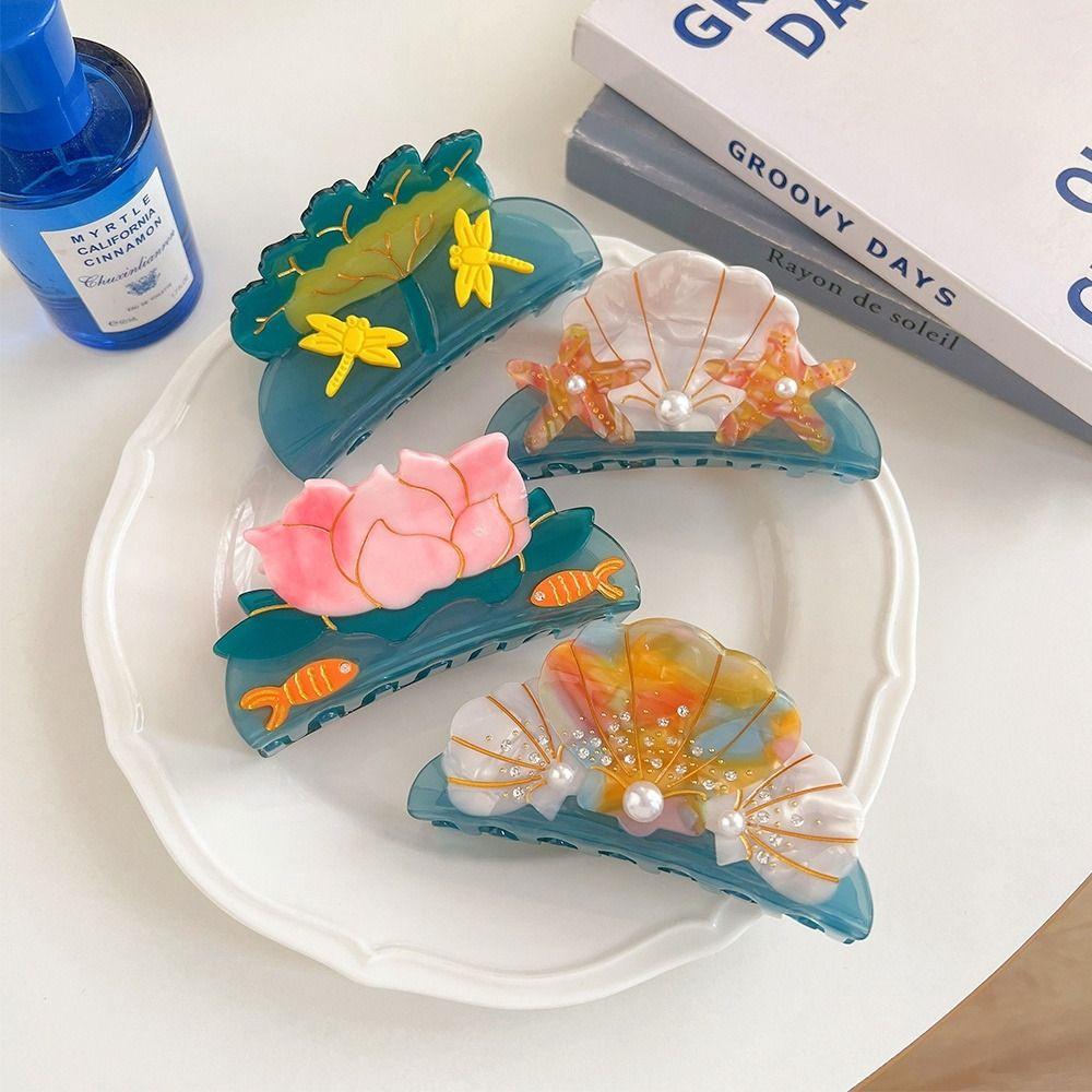 Korean Style Shell Hair Claw Acetic Acid Geometry Shark Clip Hairpin Ocean Series Hair Claw  Girls